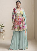 Vegaa Fashion Sea Green Chinon Embroidered Designer Palazzo Suit | Grocsy