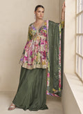 Vegaa Fashion Mehendi Chinon Embroidered Designer Palazzo Suit | Grocsy
