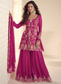Vegaa Fashion Pink Chinon Silk Embroidered Salwar Palazzo Suit | Grocsy