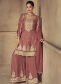 Vegaa Fashion Brown Real Chinon Digital Print Palazzo Suit | Grocsy