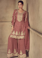 Vegaa Fashion Brown Real Chinon Digital Print Palazzo Suit | Grocsy