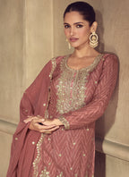 Vegaa Fashion Brown Real Chinon Digital Print Palazzo Suit | Grocsy