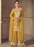 Vegaa Fashion Yellow Real Chinon Digital Print Palazzo Suit | Grocsy