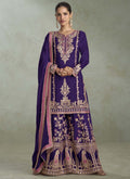 Vegaa Fashion Violet Chinon Embroidered Designer Palazzo Suit | Grocsy