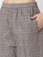 Myshka Women's Grey Cotton Printed Half Sleeve Casual Kurta & Palazzo Set | Grocsy