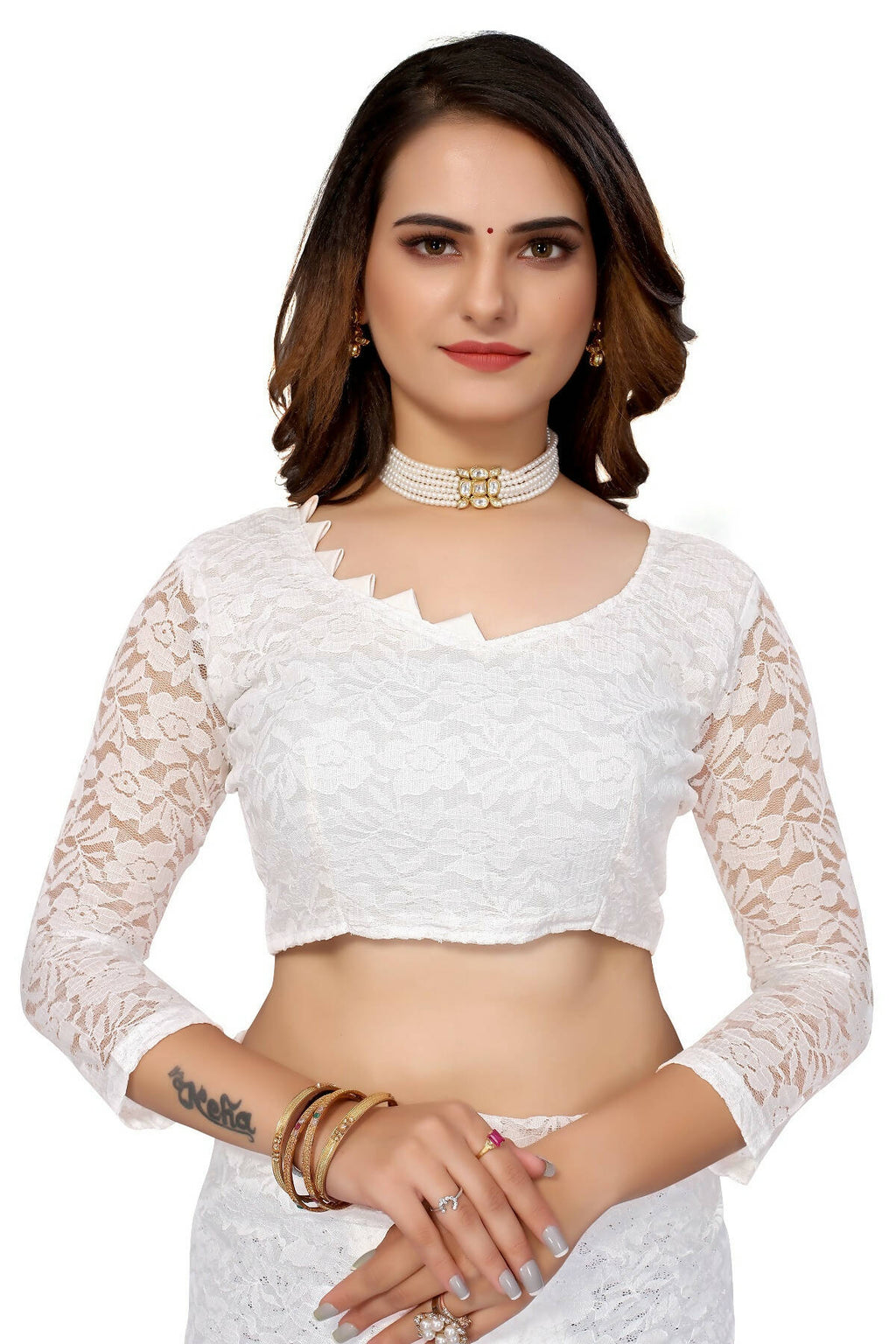 Vamika White Pearls Net Saree | Grocsy