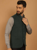 Even Apparels Pure Wool Nehru Jacket - Green | Grocsy