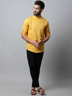 Even Apparels Yellow Color Pure Cotton Men's Kurta With Side Placket (MMS1130) | Grocsy