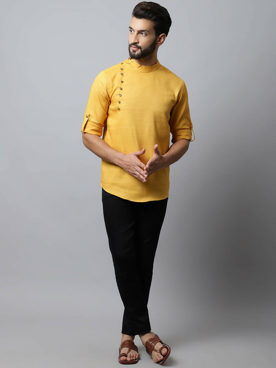 Even Apparels Yellow Color Pure Cotton Men's Kurta With Side Placket (MMS1130) | Grocsy