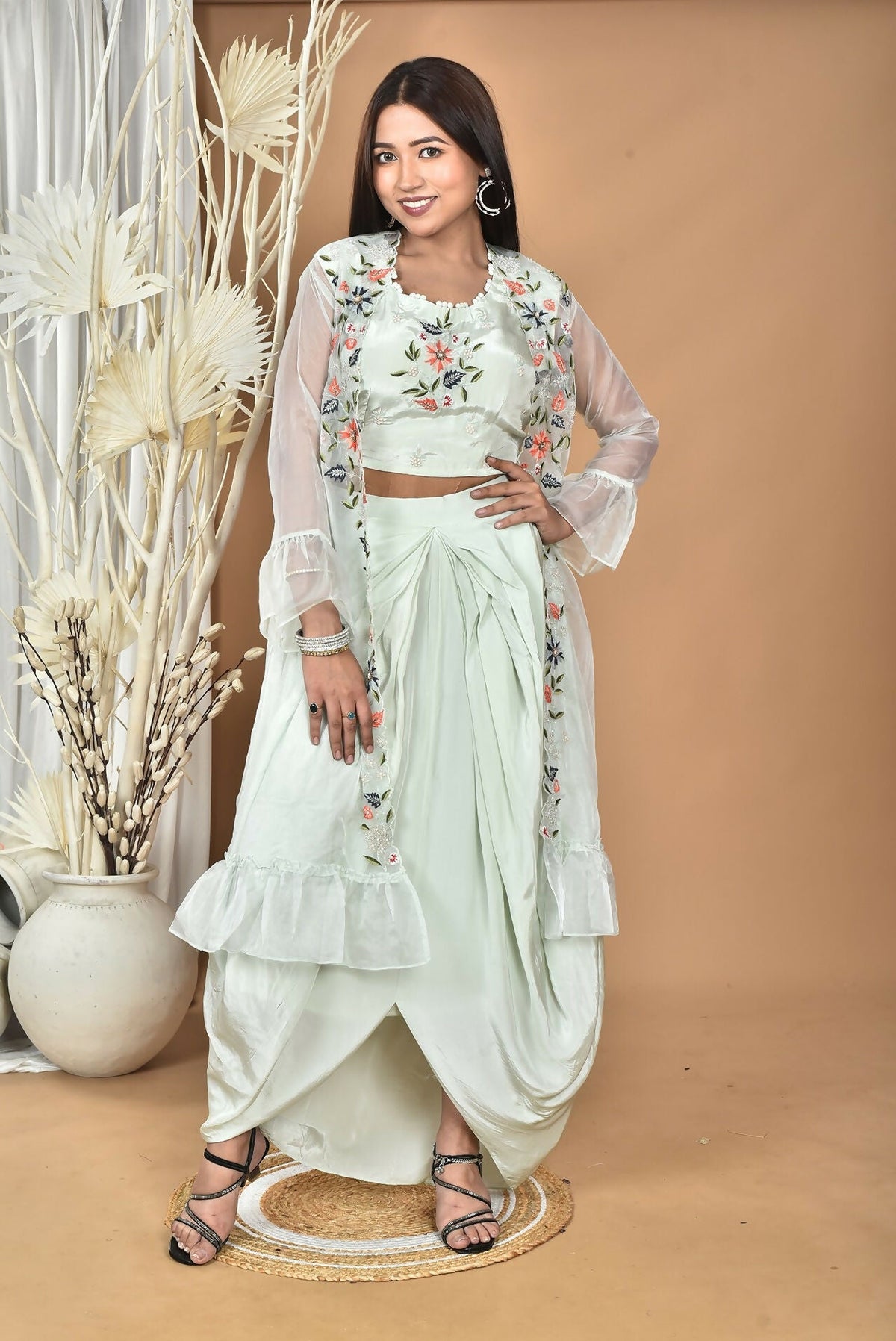 Morchari Women Hand Embroidery Crop Top-Sea Green | Grocsy