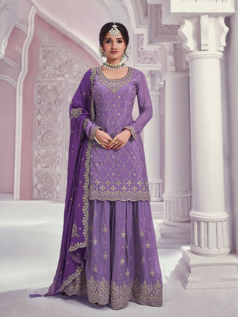 Vastranavya Exquisite Lavender Heavy Chinon with Embroidered & Sequins Work Salwar Suits | Grocsy