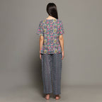 Breathables Women Cotton Printed Loungewear Kurta And Pants Co-Ord Set With Crop Top Grey I Nightwear | Grocsy
