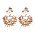 Nuyug 22k Gold-Plated Kundan Chandbali Earrings with Pink Stones | Grocsy