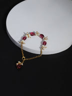 Women's Gold-Toned White Brass Kundan Gold-Polished Link Bracelet - Ruby Raang | Grocsy