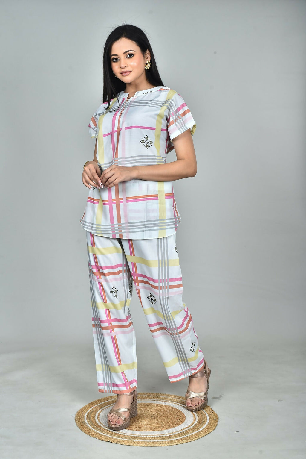 Morchari Digital Print Semi Muslin Co-Ord Set Top & Trouser-Multicolor | Grocsy
