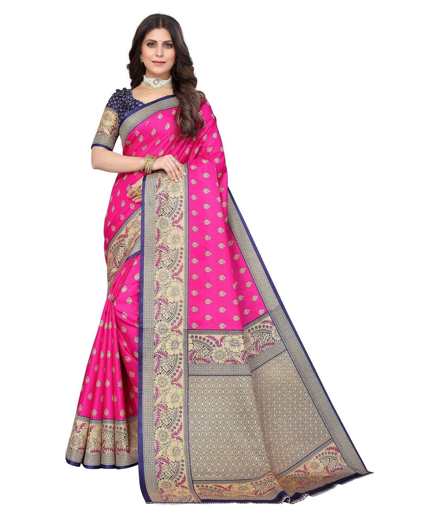 Vamika Pink Printed Art Silk Saree | Grocsy