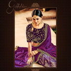 Purple Jacquard Silk, Velvet Zari Embroidery Semi-Stitched Lehenga Saree - Mohmanthan Dezzy | Grocsy