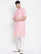 Even Apparels Pink Pure Cotton Men's H/S Kurta With Band Collar | Grocsy