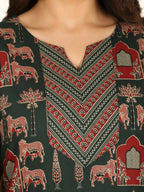 Aramya Green Soft Cotton Abstract Straight Kurta for Women | Grocsy