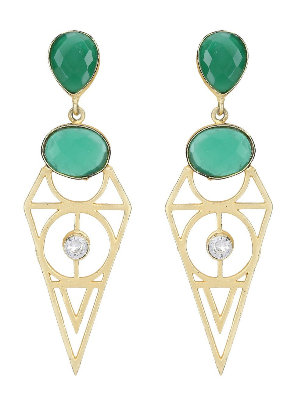 Joban Fashion Women Green Stone Matte Gold Earrings | Grocsy