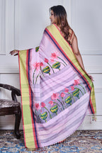 Morchari Multicolour Cotton Handloom Mirror Work Saree Unstitched Blouse | Grocsy