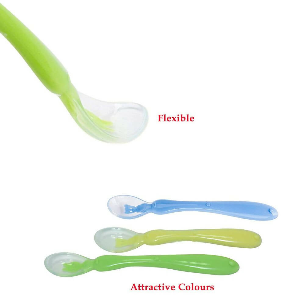 Safe-O-Kid Soft Silicone Tip Spoons Set Box (2 Spoons), Yellow & Green | Grocsy
