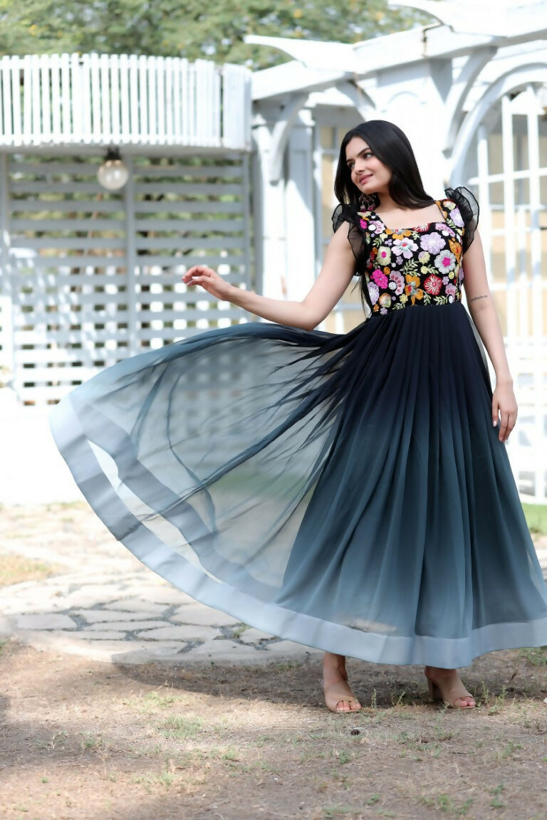 Jyoti Fashion Women's Black Sequins Embroidery Faux Blooming Anarkali Dress | Grocsy