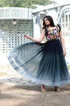 Jyoti Fashion Women's Black Sequins Embroidery Faux Blooming Anarkali Dress | Grocsy
