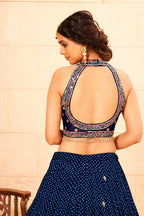 Blue Faux Georgette embroidery workL ehenga Choli with Dupatta - Dhvani | Grocsy