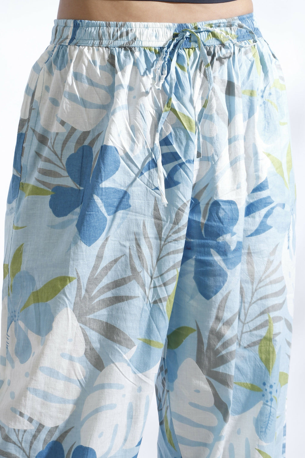 Breathables Blue Floral Print Cotton Long Kurta Co-Ord Set Cotton | Grocsy