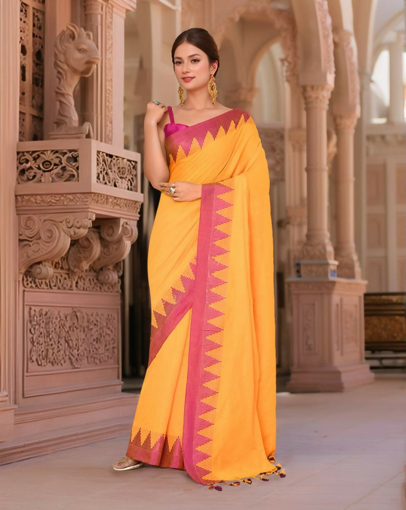 Joban Fashion Women Orange & Pink Trendy Cotton Saree | Grocsy