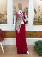 Teeya Creation Rani Color Faux Georgette Embroidery Work Party Wear Ready To Wear Saree | Grocsy