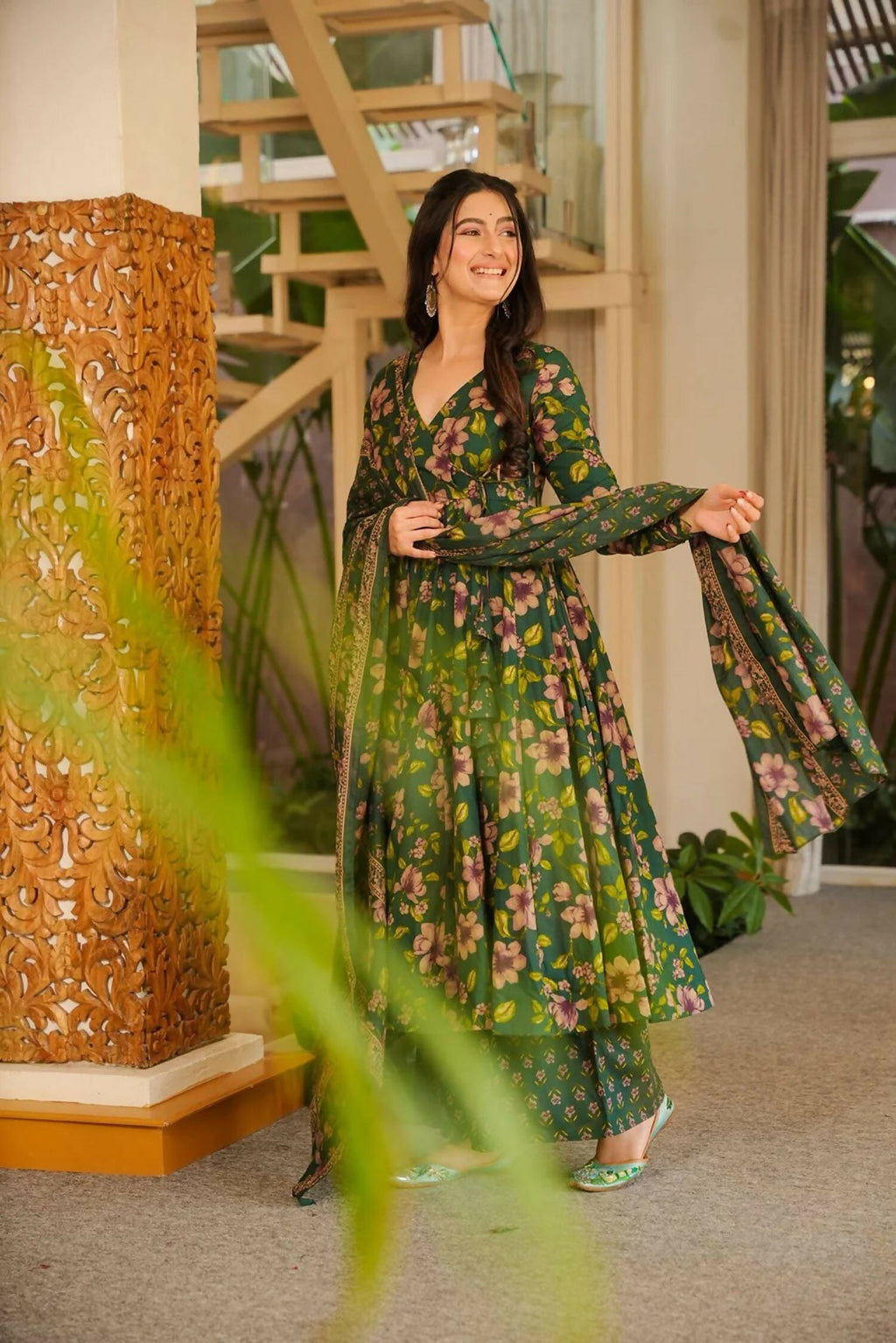 Aayaa Designer Cotton Silk Suit - Green | Grocsy