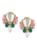 Gold-Toned White Kundan Contemporary Gold-Polished Drop Earrings - Ruby Raang | Grocsy