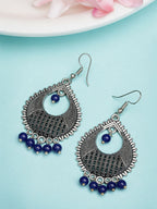 NVR Women's Silver-Plated Artificial Beads German Silver Oxidised Chandbali Earrings