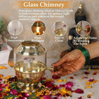Not Available Pure Brass Akhand Jyot Diya with Borosilicate Glass Cover | Grocsy