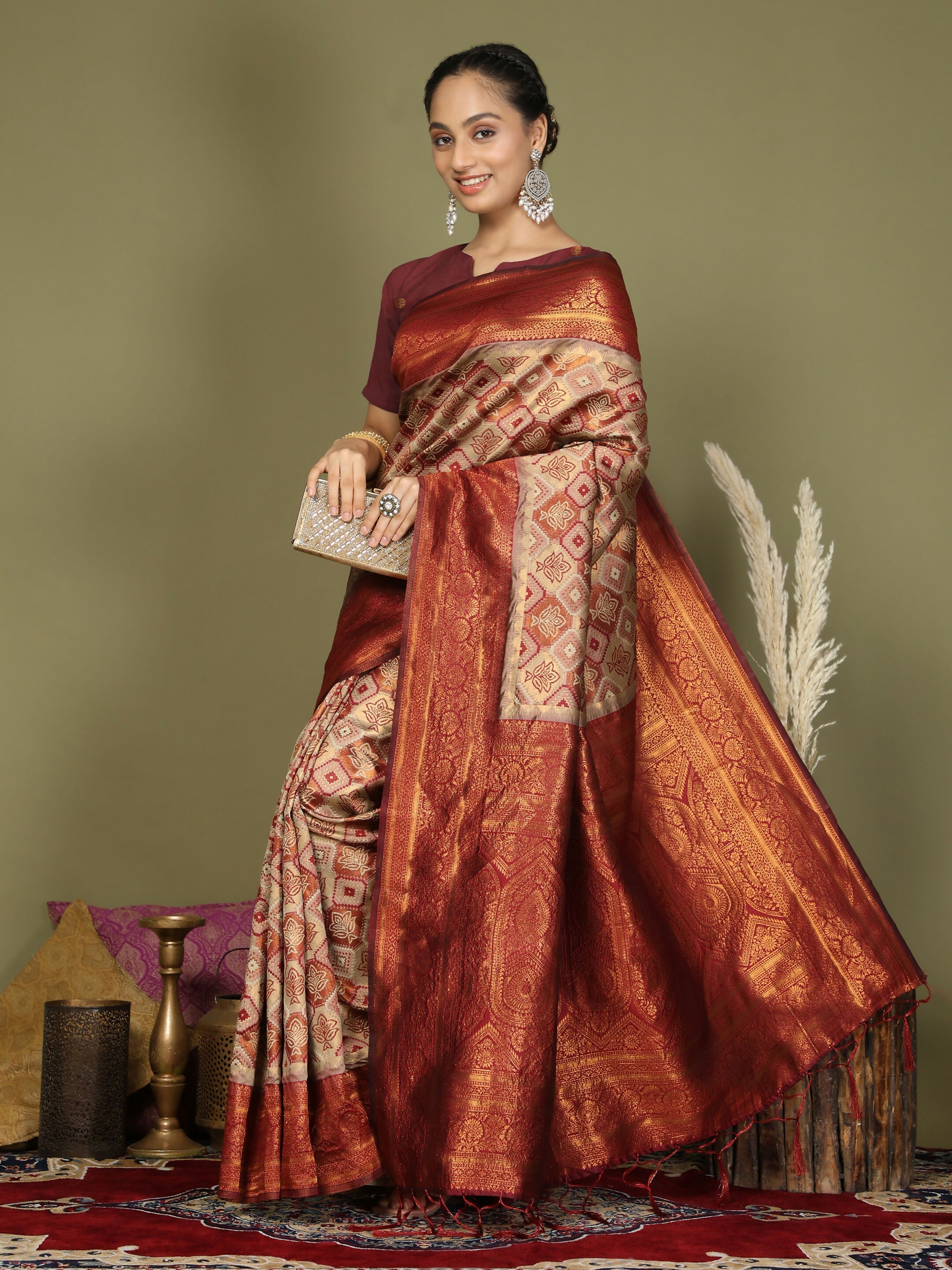 Shree Shyam Fashion Lichi Silk Cream Saree | Grocsy