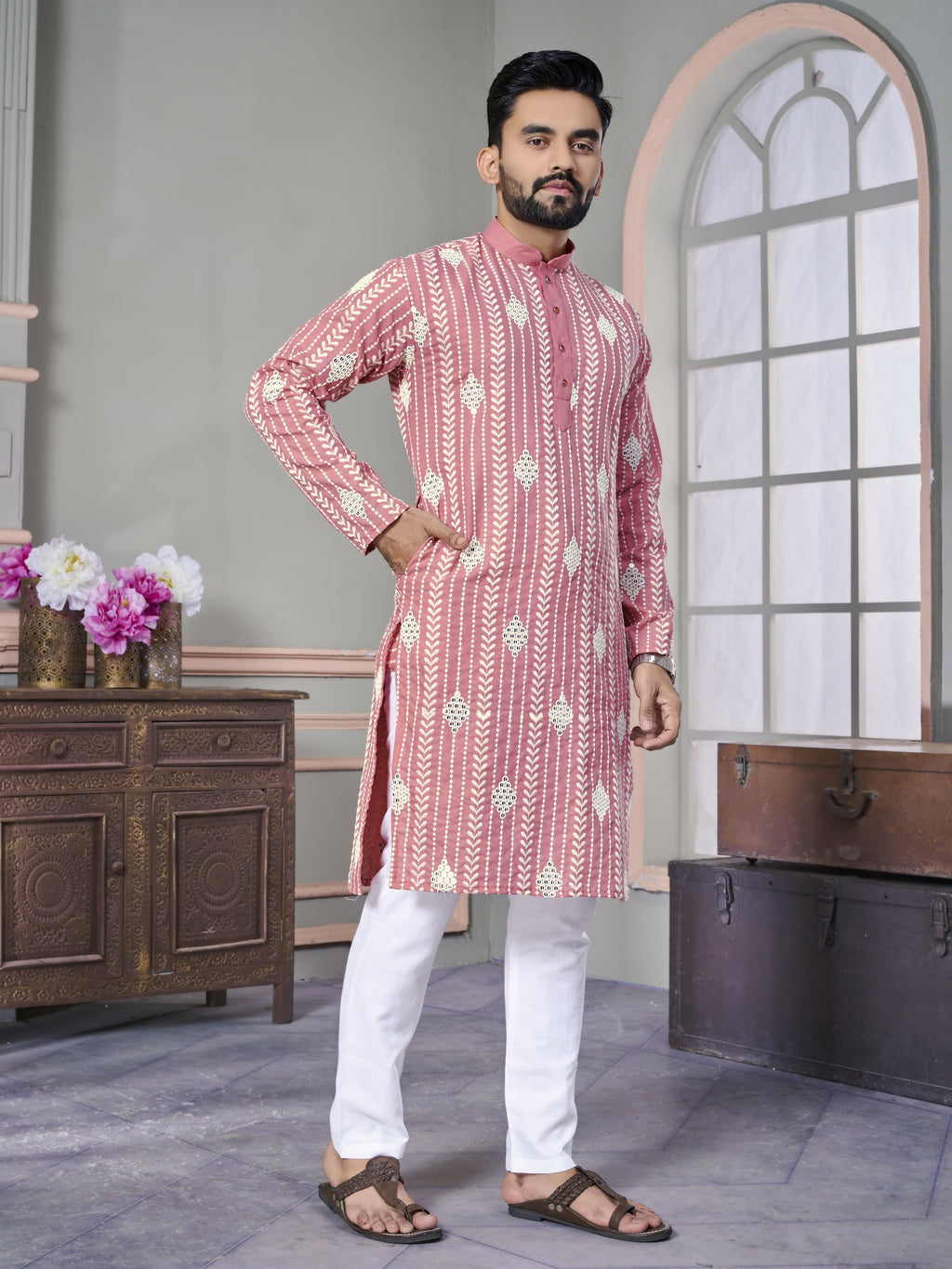 Pink Color Men Ready to Wear Kurta Set for Party Wear by Infinity Export | Grocsy
