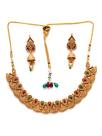 Temple Choker with Matching Jhumki Jewellery Set (Gold) - Ruby Raang | Grocsy