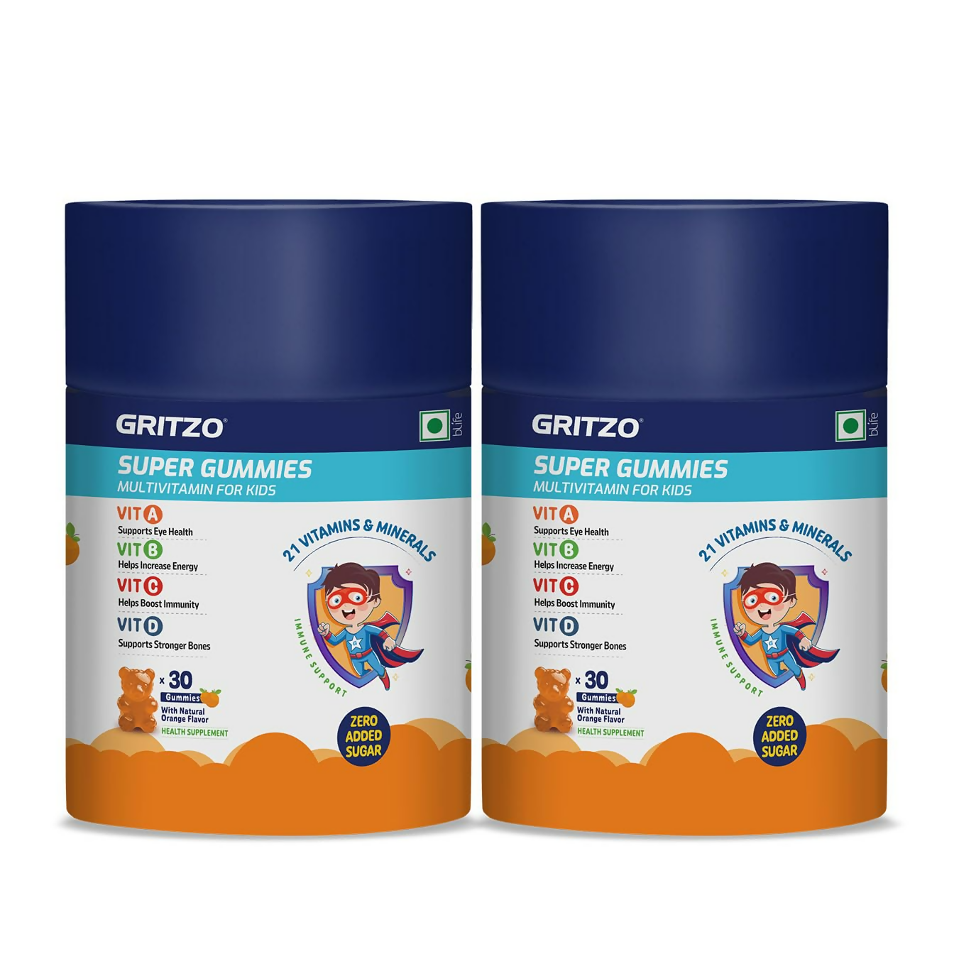 Gritzo Super Gummies, Multivitamin for Kids (Natural Orange Flavour) | Grocsy
