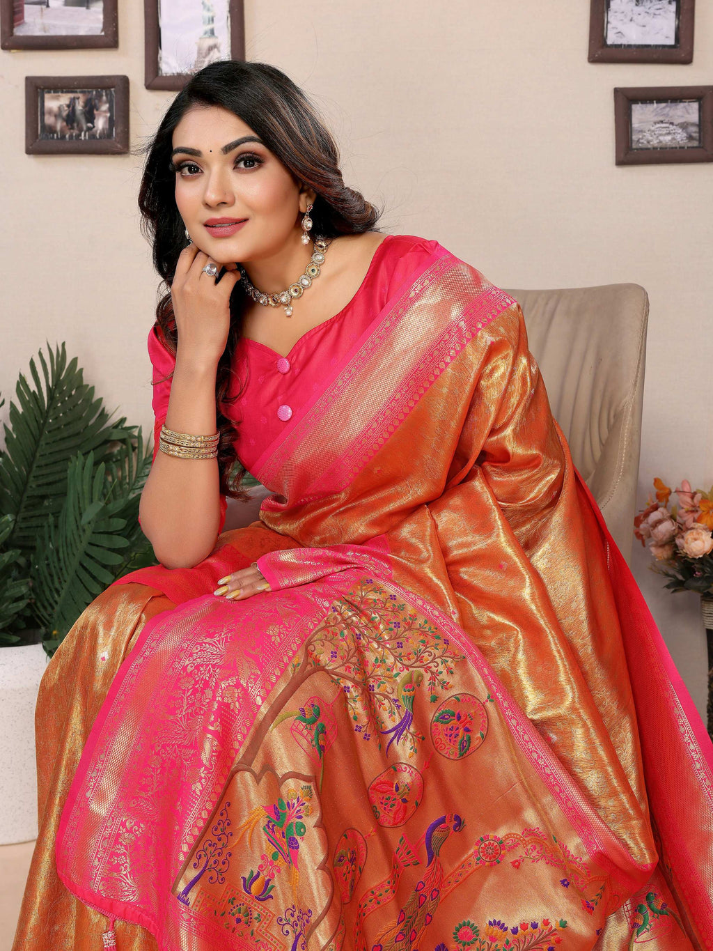 Aastha Fashion Orange Tissue Silk Weaving Saree | Grocsy