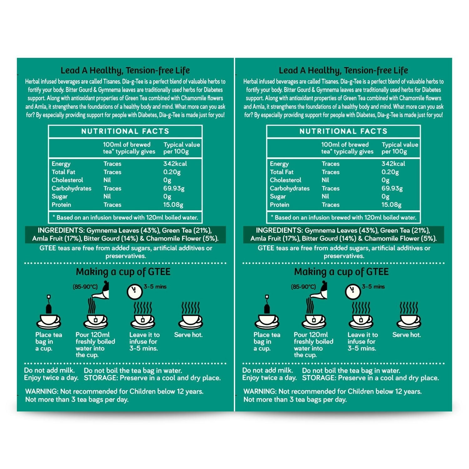 Gtee DIA-g-TEE Diabetic Friendly Tea with Gymnema, Bitter Gourd, Green Tea | Grocsy