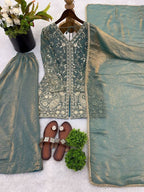Teeya Creation Teal Color Fendy Silk Embroidery Work Wedding Wear Salwar Suit | Grocsy