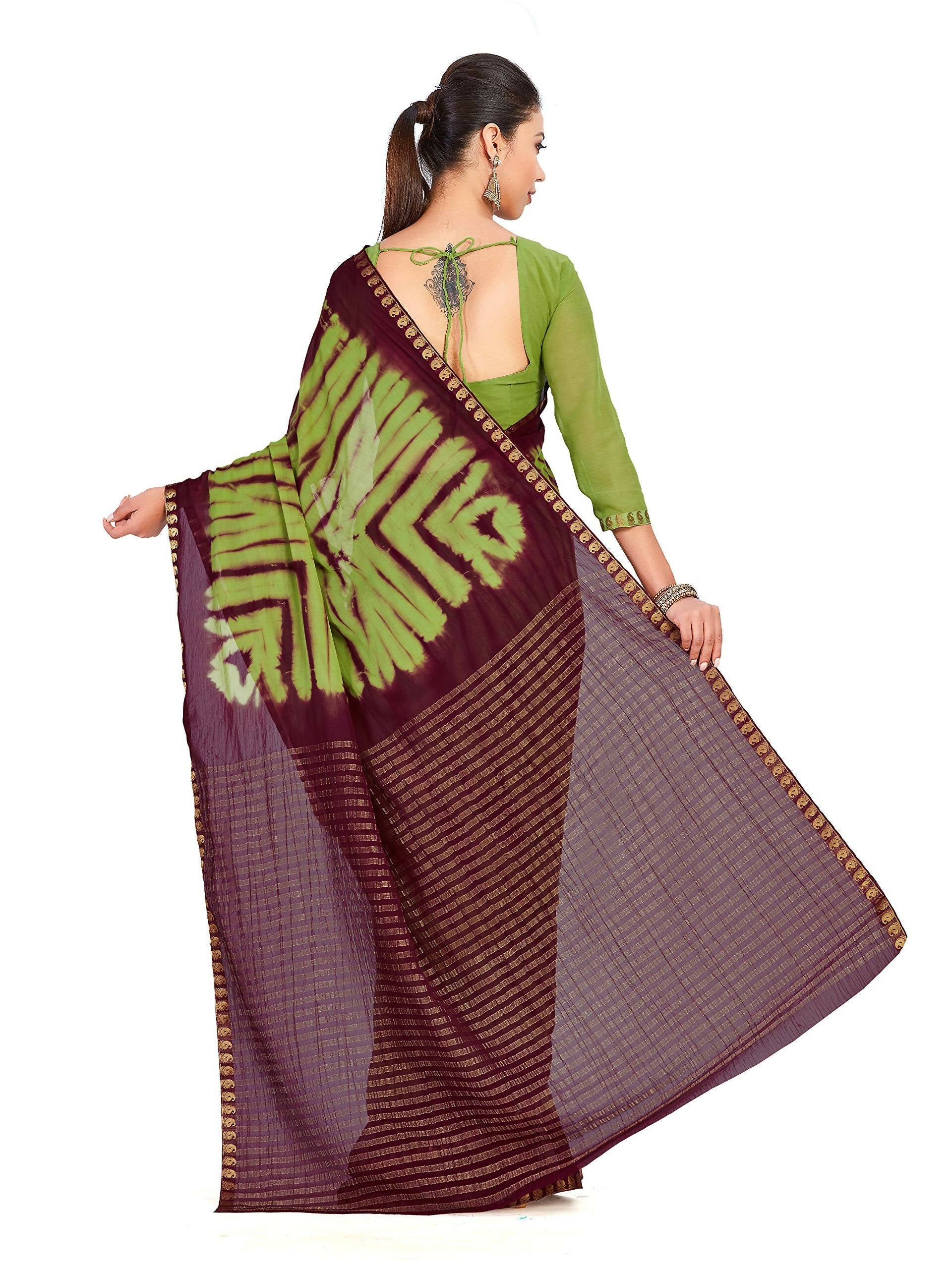 Mimosa Women's Green Chiffon Banarasi Silk Saree | Grocsy