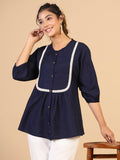 Womens Dark Blue Rayon Solid Top - Keeva | Grocsy