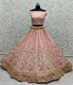 Jyoti Fashion Women's Pink Bridal Net Fancy Sequins with Multi Thread Embroidered & Handwork Wedding Lehenga Choli | Grocsy