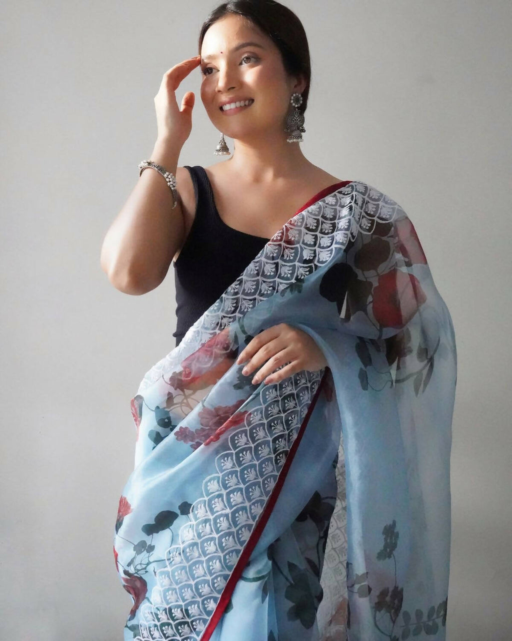 Vamsee Sky Organza Saree | Grocsy
