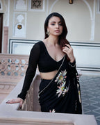 Exclusive Collection Black Party Wear Ruffle Georgette Saree | Grocsy