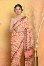 Very Much Indian Designer Modal Silk Saree With With Beautiful Floral Print - Light Orange | Grocsy