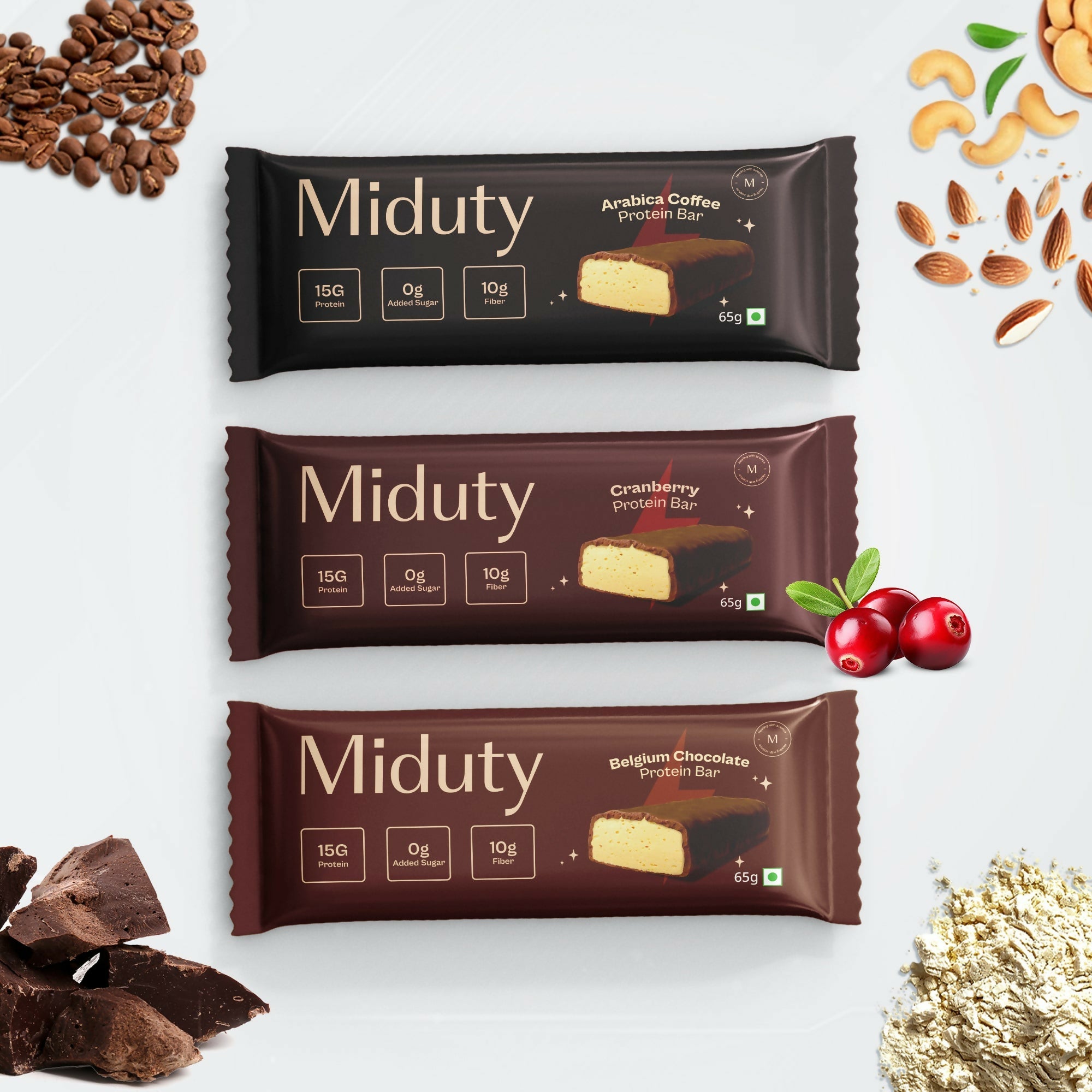 Miduty by Palak Notes Protein Bars Combo (Belgium Chocolate, Arabica Coffee and Cranberry) | Grocsy